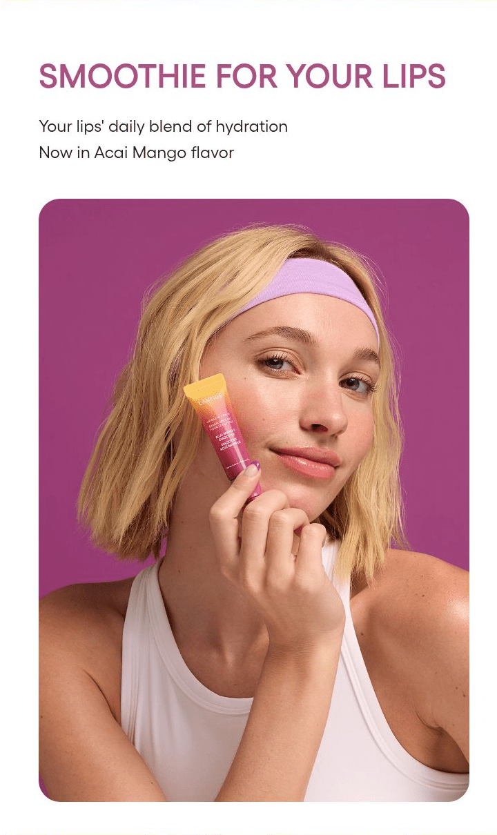 LANEIGE Lip Glowy Balm Acai Mango Smoothie: SMOOTHIE FOR YOUR LIPS Your lips' daily blend of hydration Now in Acai Mango flavor