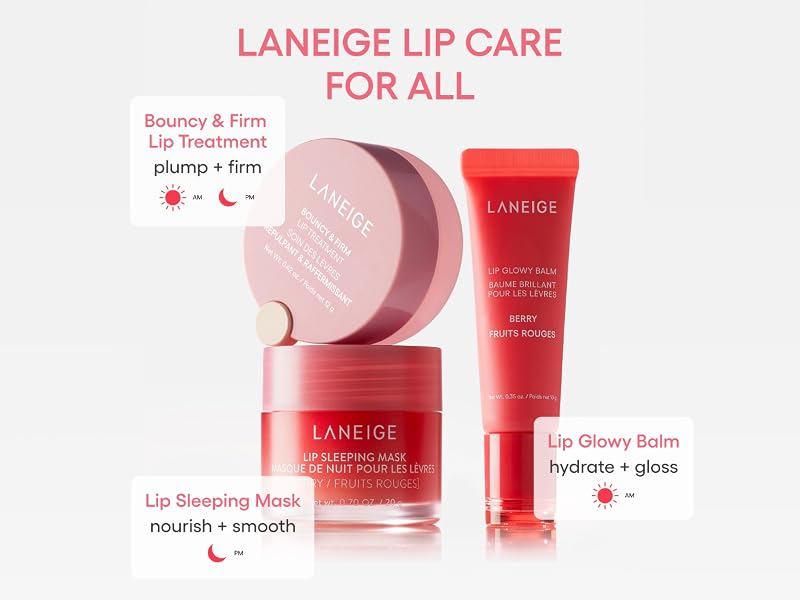 LANEIGE lip-care comparison: Bouncy and Firm, Lip Sleeping Mask and Lip Glowy Balm