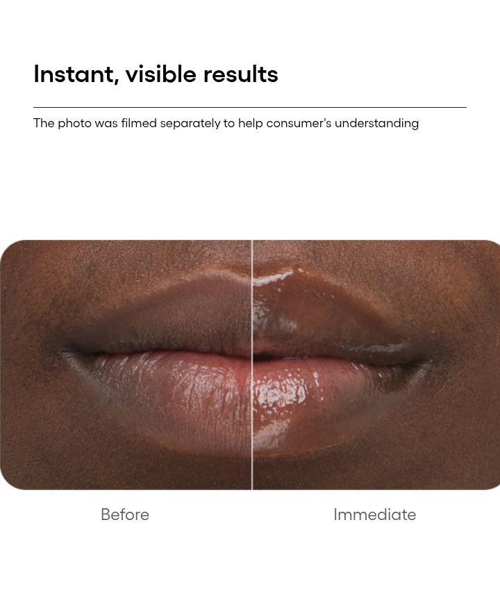 LANEIGE Bouncy and Firm Lip Treatment illustrative immediate before-and-after, with disclosure