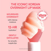LANEIGE Lip Sleeping Mask twelve-hour hydration, overnight nourishment and 2026 Allure readers choice award; study footnote included
