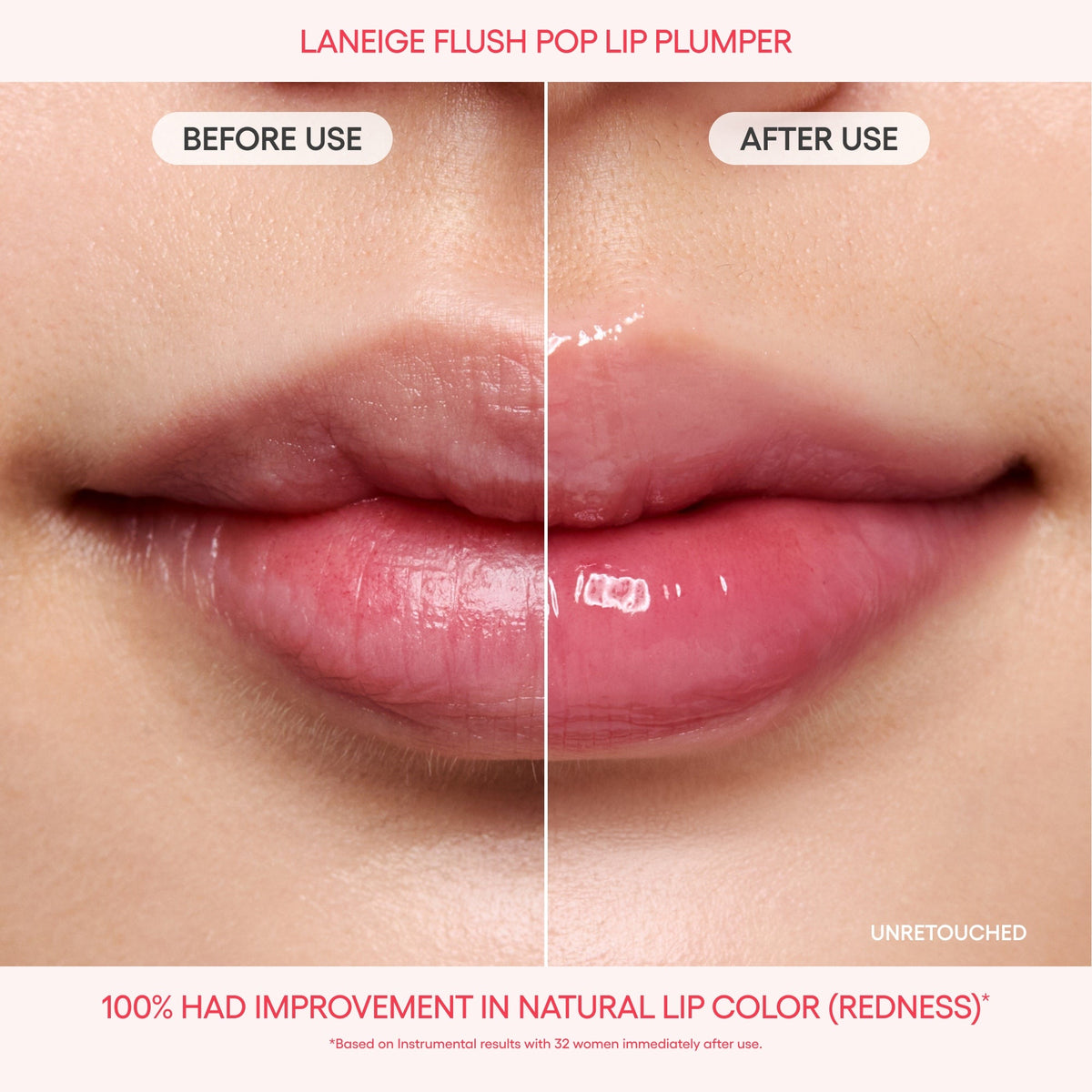 LANEIGE Flush Pop Lip Plumper before and after results
