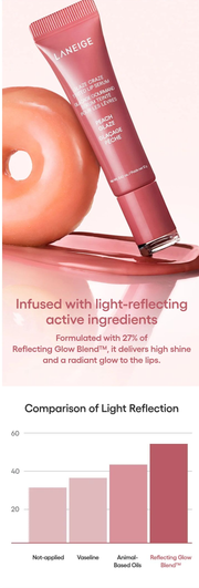 LANEIGE Glaze Craze Tinted Lip Serum reflecting glow blend and light-reflection comparison
