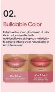 LANEIGE Glaze Craze Tinted Lip Serum point 2 buildable color, one coat compared with three coats