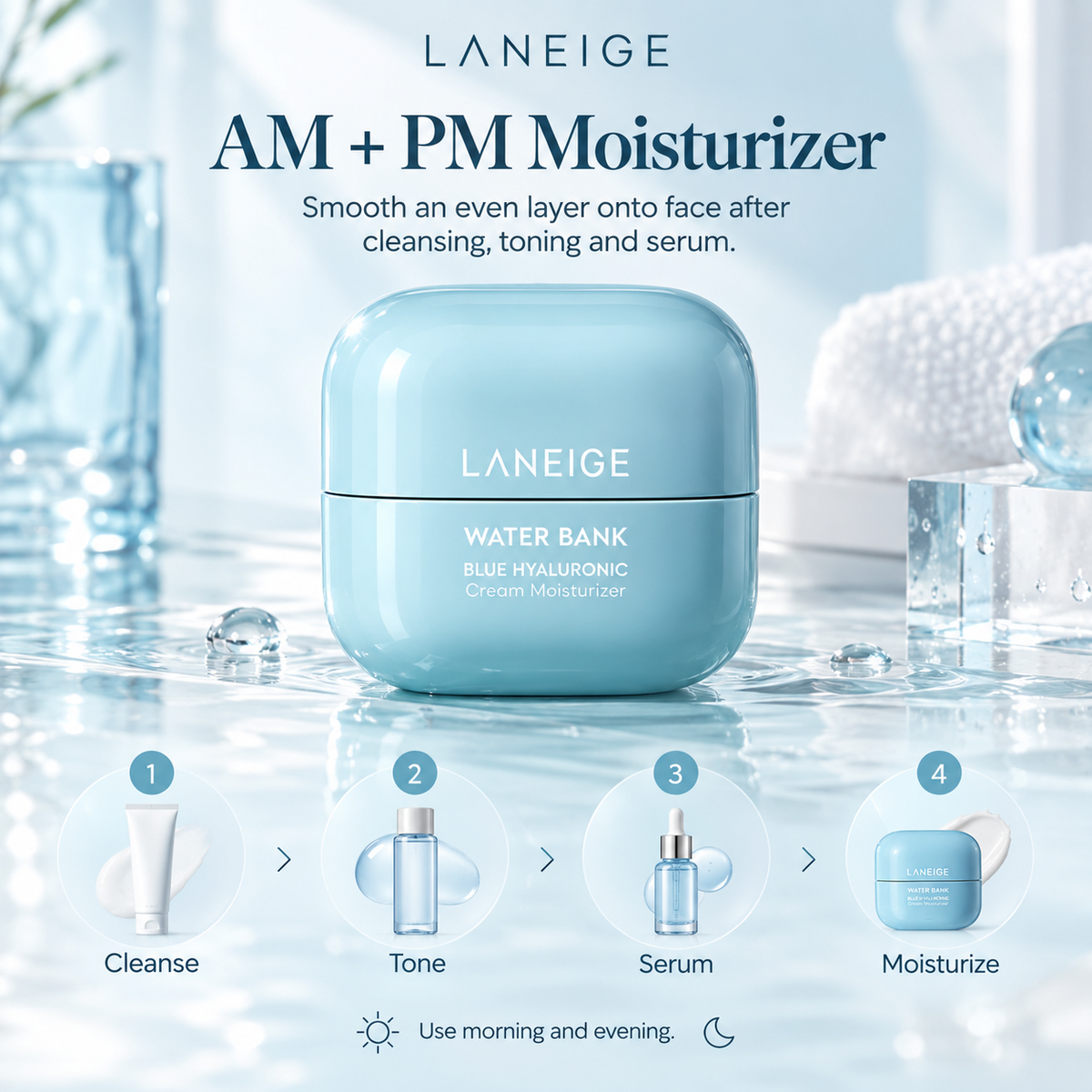 How to use LANEIGE Water Bank Blue Hyaluronic Cream Moisturizer