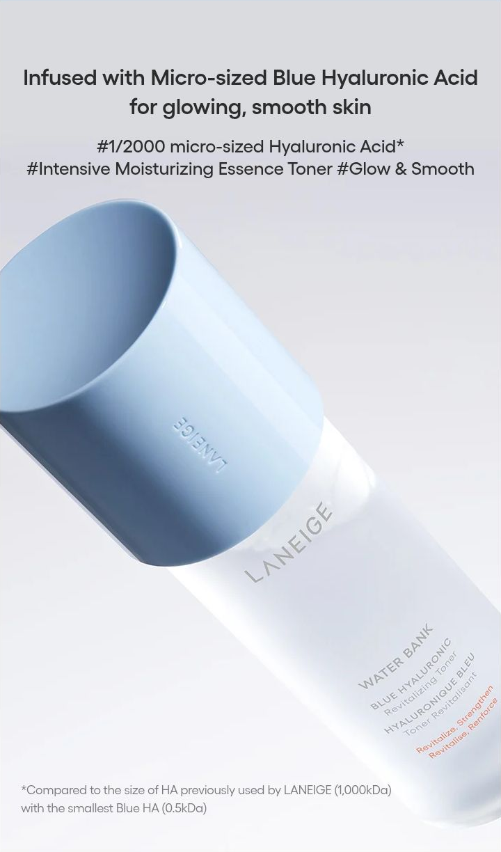 LANEIGE Water Bank Essence Toner for Normal to Dry Skin - micro hyaluronic acid