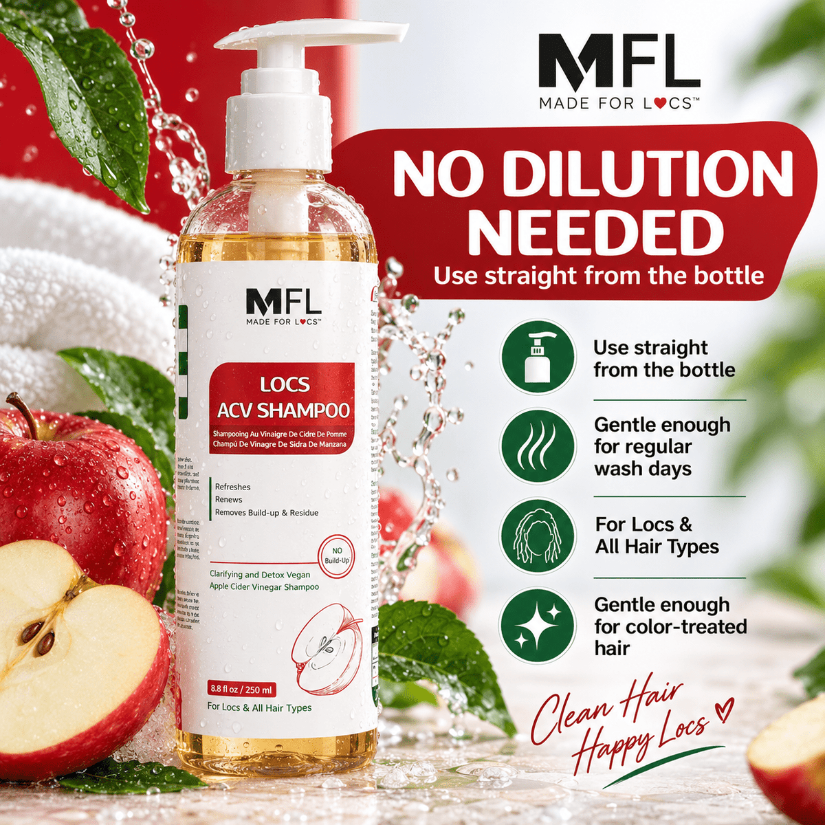 Made For Locs ACV Shampoo no dilution needed infographic