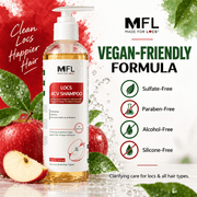 Made For Locs ACV Shampoo vegan sulfate-free paraben-free alcohol-free silicone-free infographic