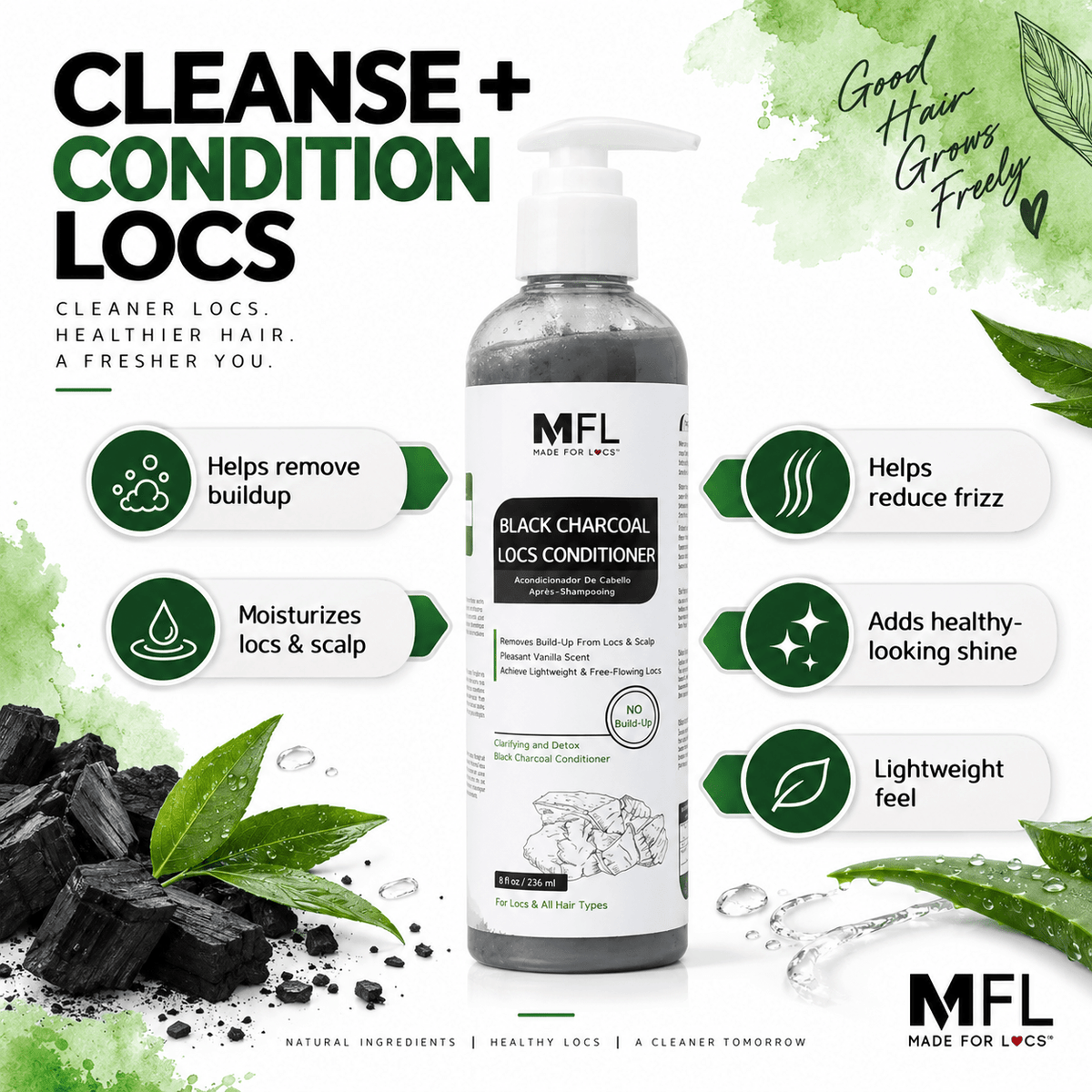 Made For Locs Black Charcoal Conditioner cleansing moisturizing frizz and shine benefits