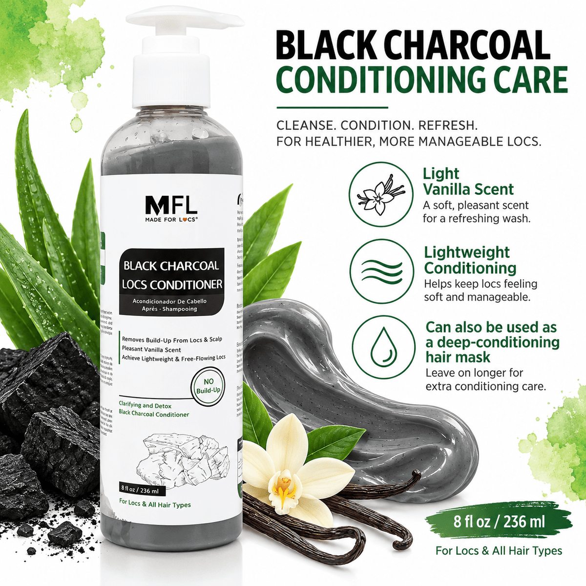 Made For Locs Black Charcoal Conditioner light vanilla scent and deep conditioning care