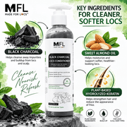 Made For Locs Black Charcoal Conditioner key ingredients charcoal sweet almond oil and hydrolyzed keratin