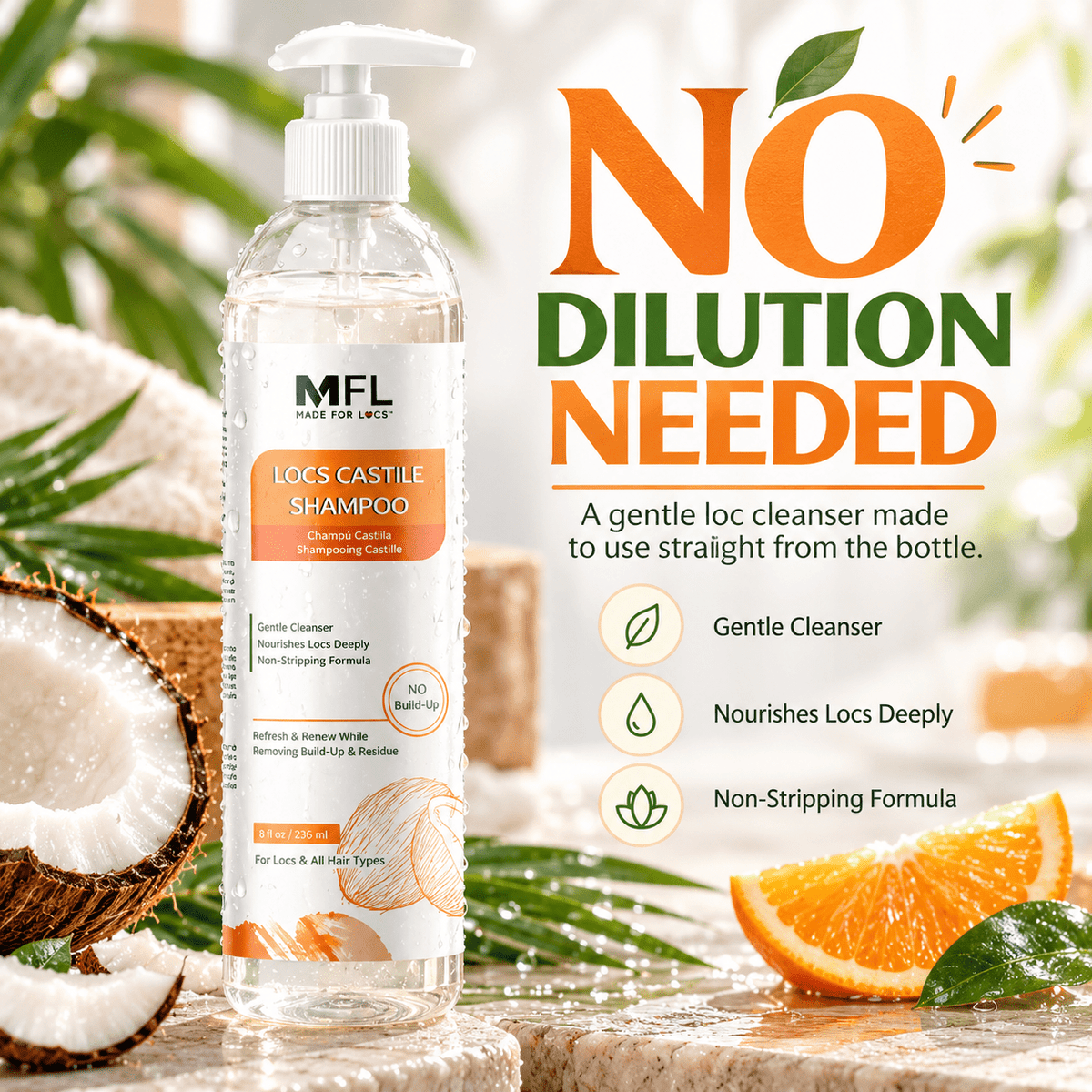 Made For Locs Castile Shampoo no dilution needed infographic