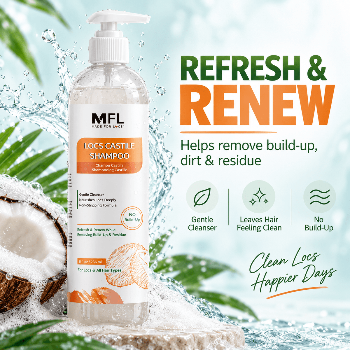 Made For Locs Castile Shampoo buildup and residue cleansing infographic