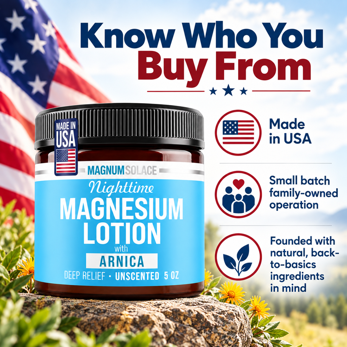 Magnum Solace Made in USA brand infographic