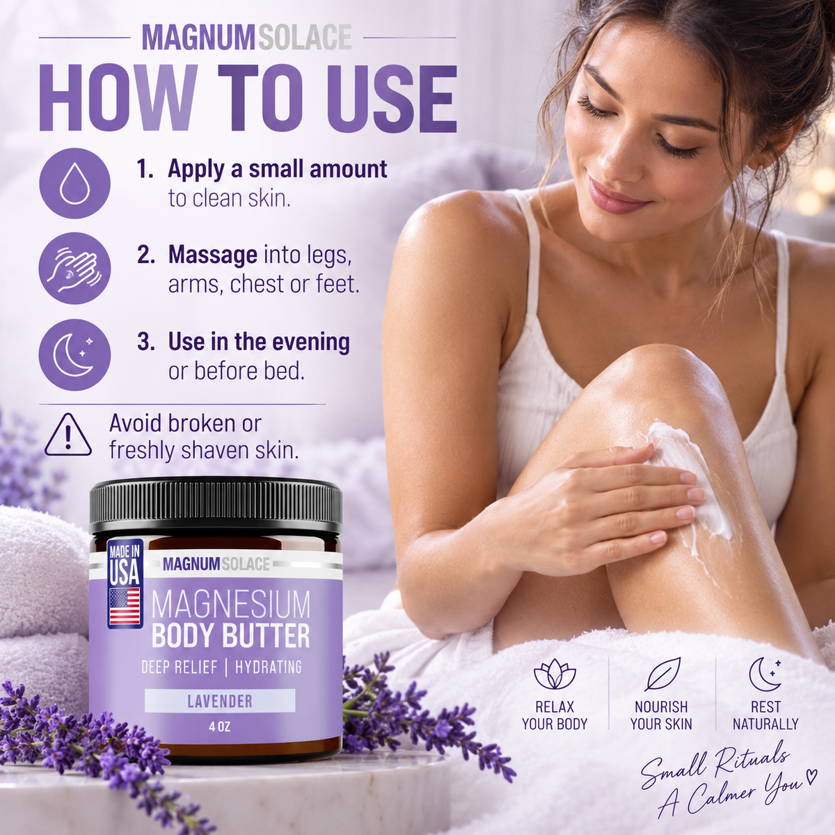 Magnum Solace Magnesium Body Butter how to use infographic