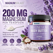 Magnum Solace Magnesium Body Butter 200 mg magnesium per teaspoon infographic