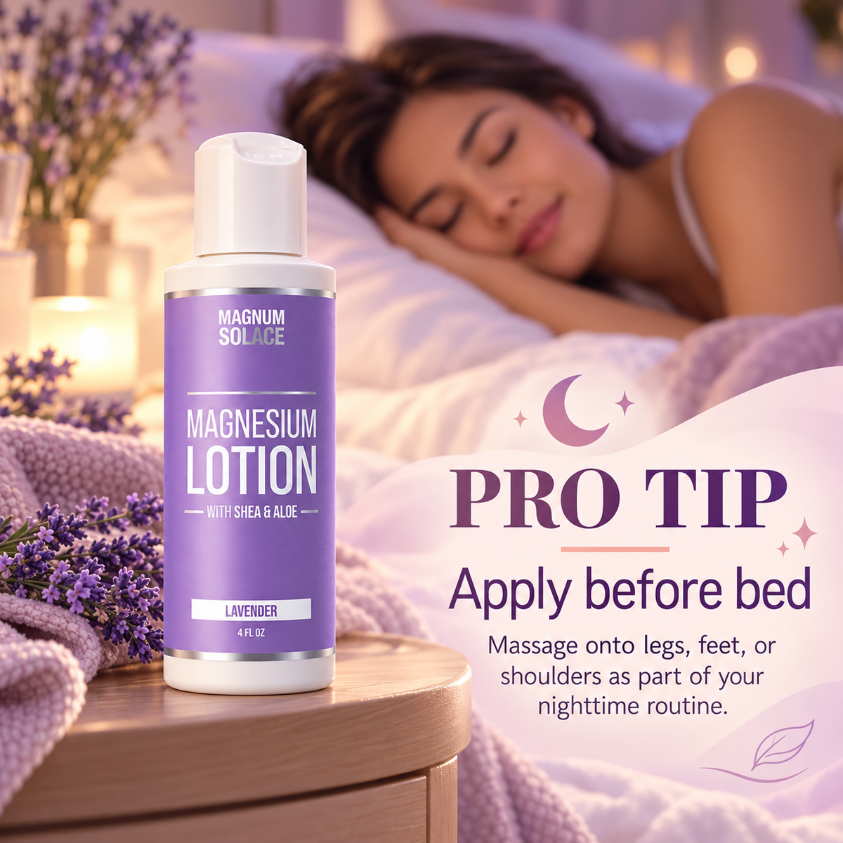 Magnum Solace Magnesium Lotion bedtime routine infographic