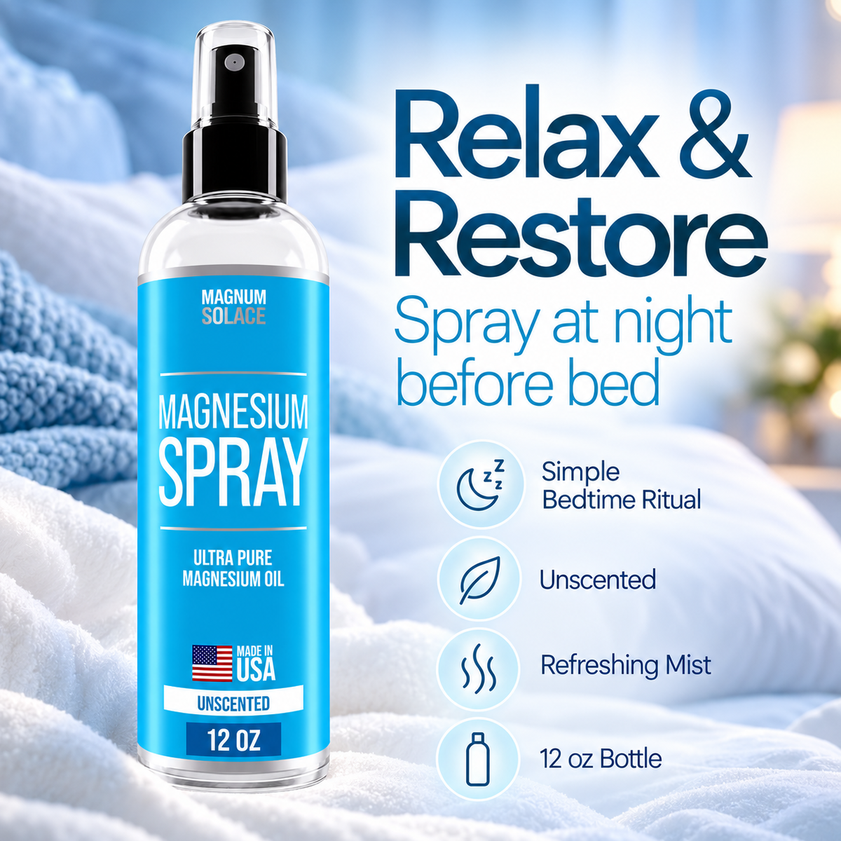 Magnum Solace Magnesium Spray nighttime routine infographic