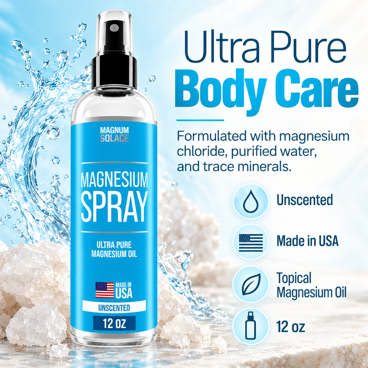 Magnum Solace Magnesium Spray ultra pure body care infographic