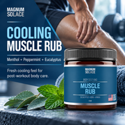 Magnum Solace Muscle Rub cooling formula infographic