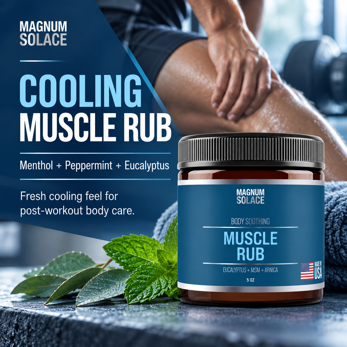 Magnum Solace Muscle Rub cooling formula infographic
