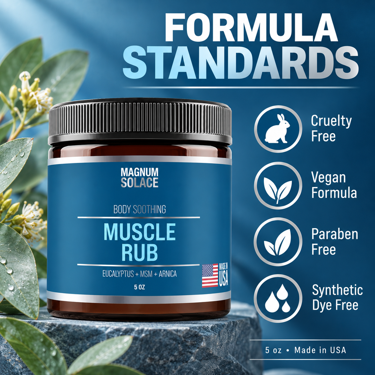 Magnum Solace Muscle Rub formula standards infographic