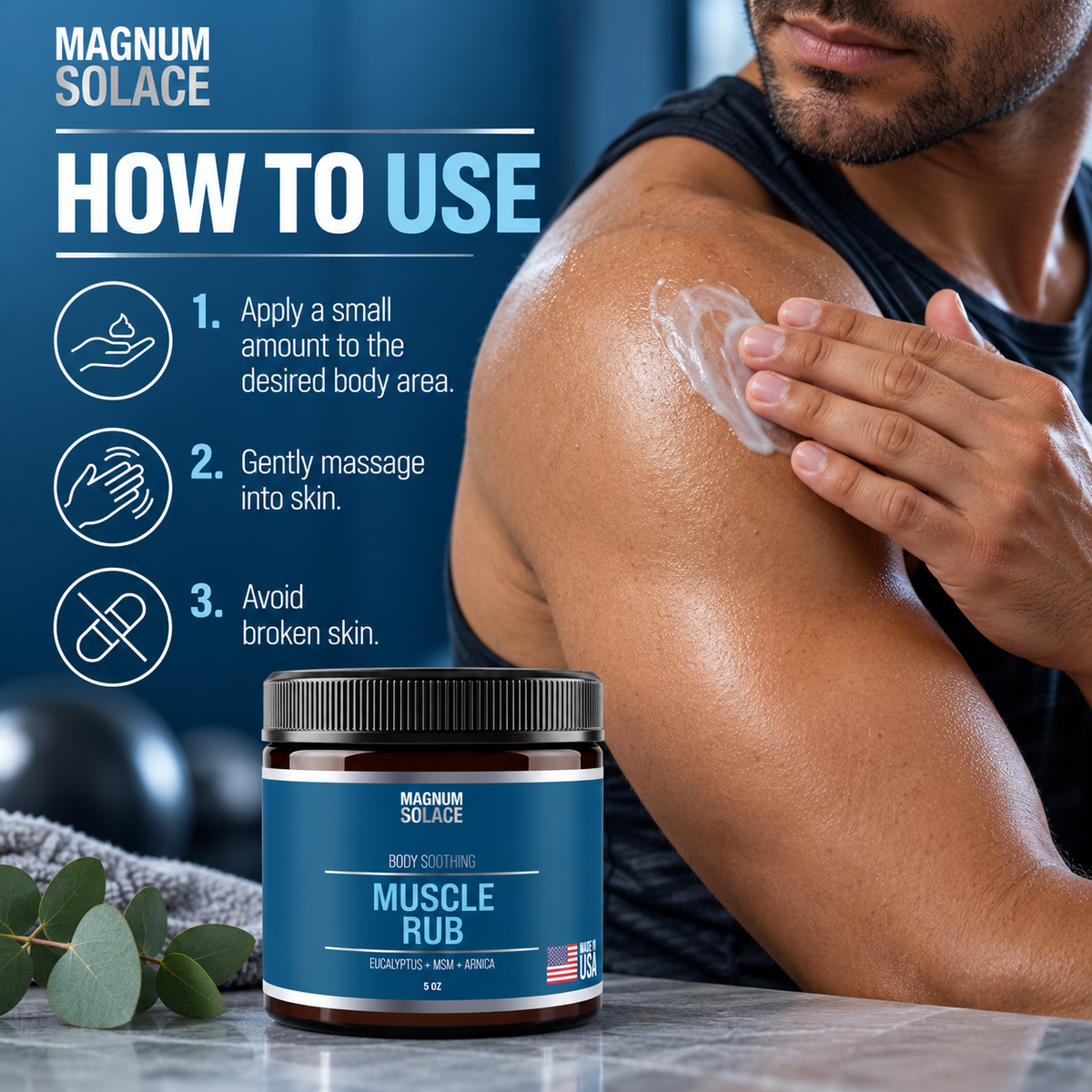 Magnum Solace Muscle Rub how to use infographic