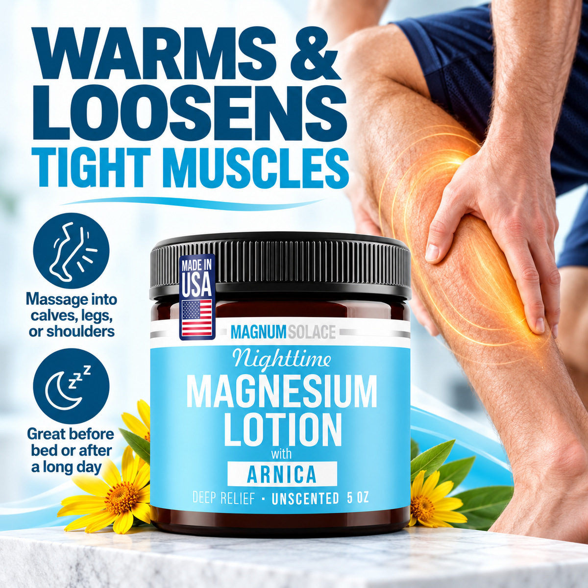 Magnum Solace magnesium lotion tight muscles infographic