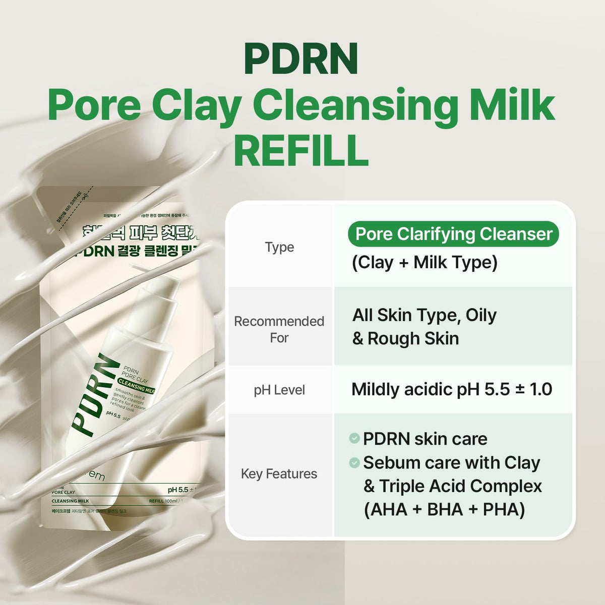 make p:rem PDRN Pore Clay Cleansing Milk 100mL refill product information
