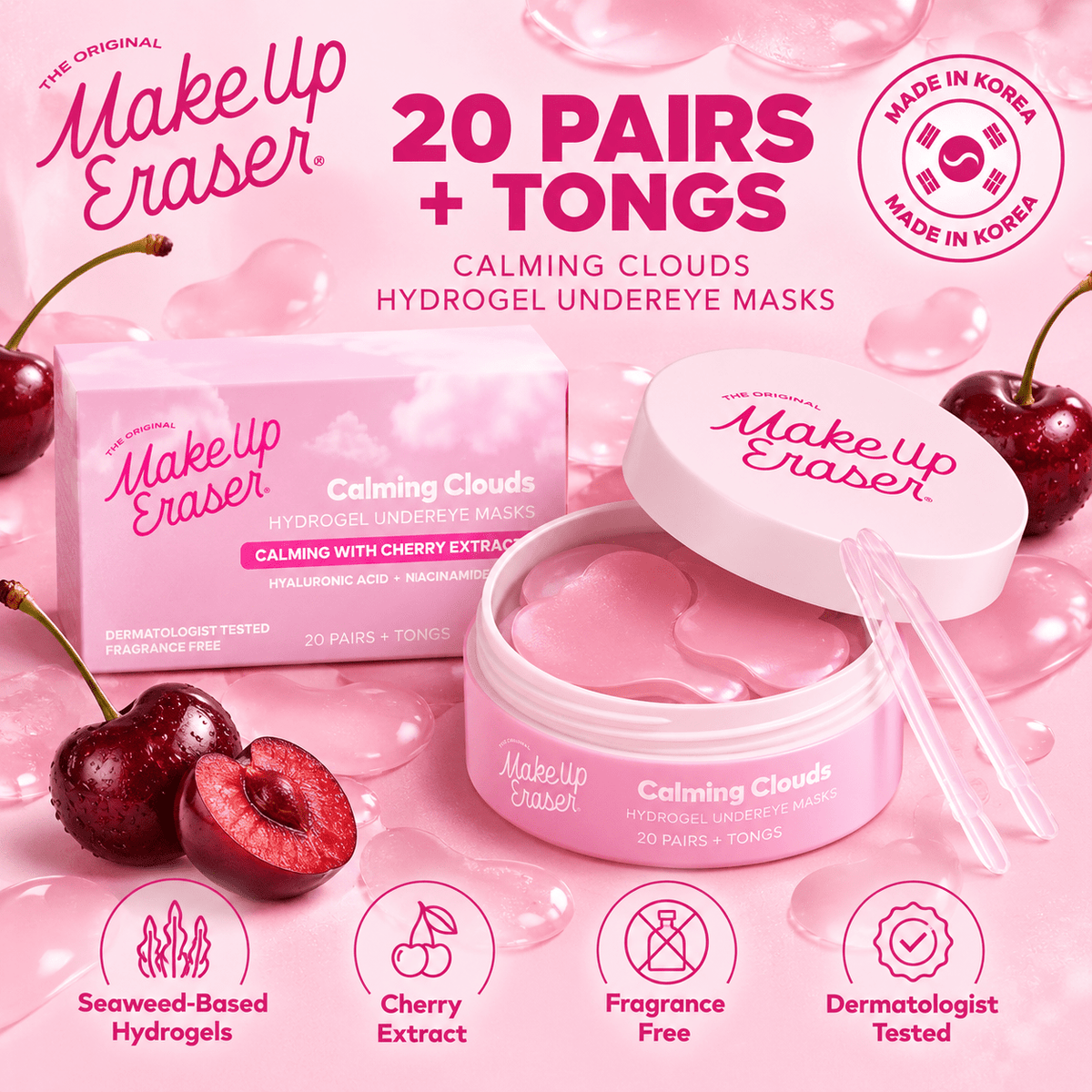 MakeUp Eraser Calming Clouds 20 pairs with tongs made in Korea