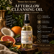 Modern Skyn Alchemy Afterglow Cleansing Oil product details infographic