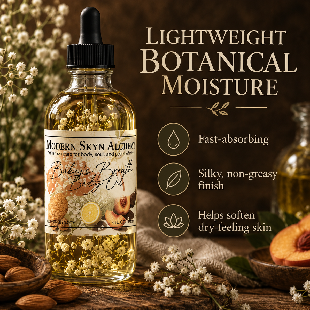 Baby's Breath Body Oil lightweight botanical moisture benefits