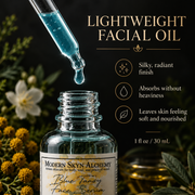 Modern Skyn Alchemy Blue Tansy Face Serum lightweight texture and finish infographic