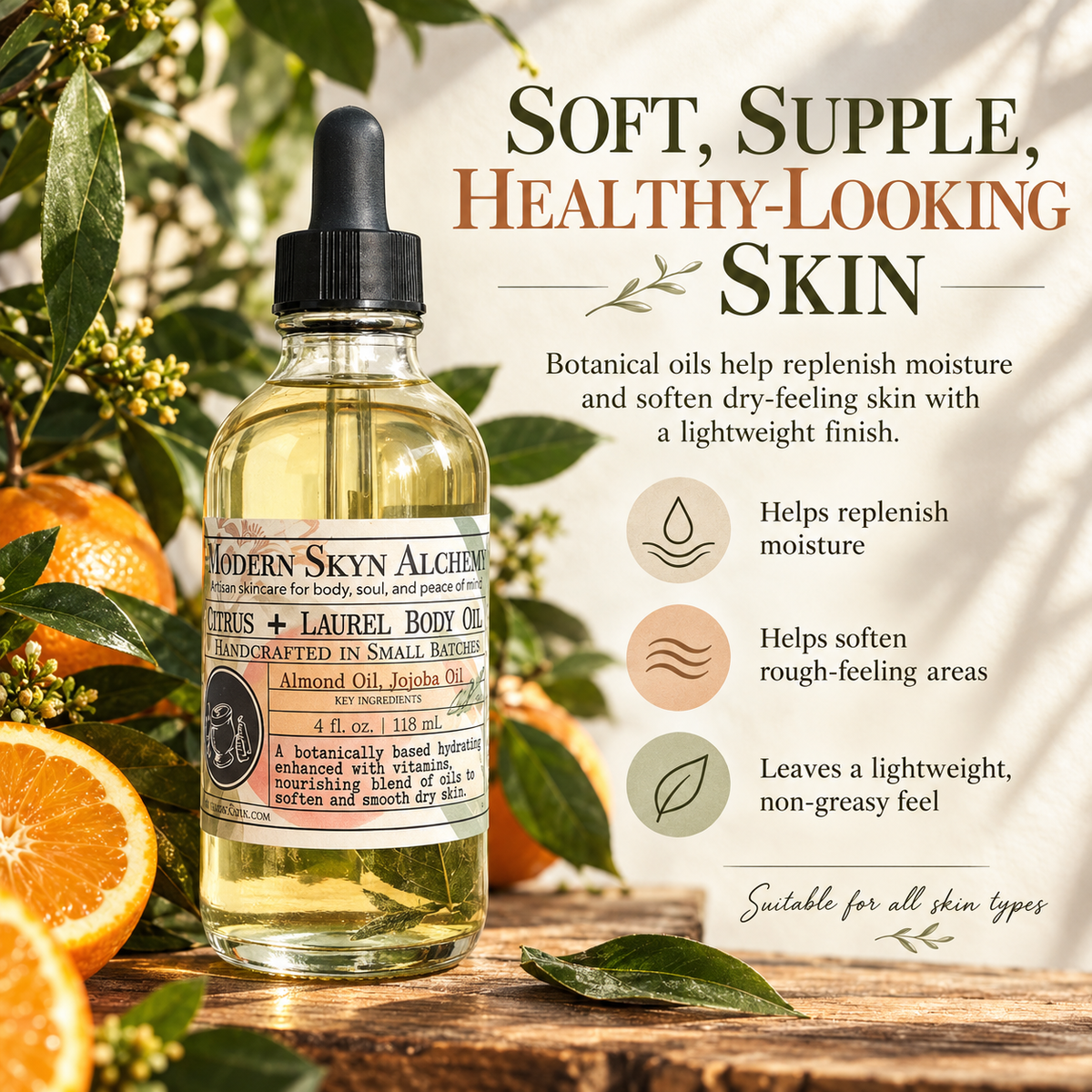Citrus + Laurel Body Oil moisturizing and softening benefits