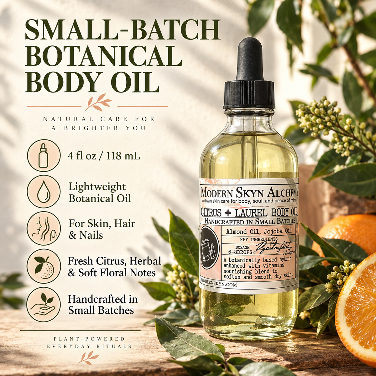 Modern Skyn Alchemy Citrus + Laurel Body Oil product details