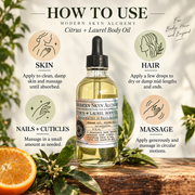 How to use Modern Skyn Alchemy Citrus + Laurel Body Oil