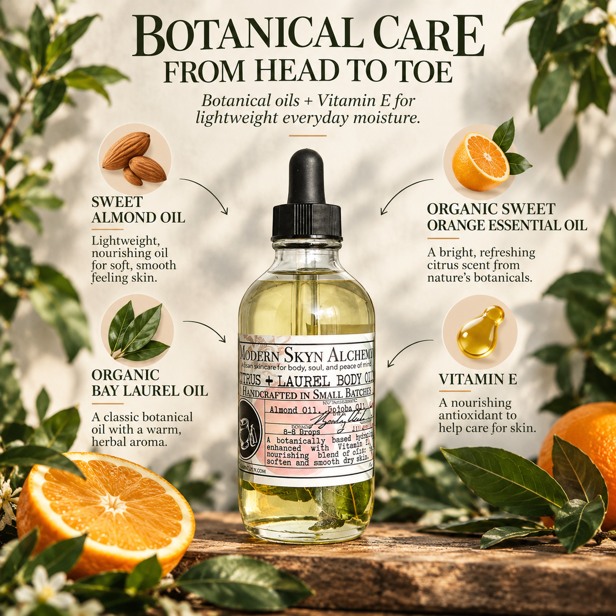 Citrus + Laurel Body Oil botanical ingredients