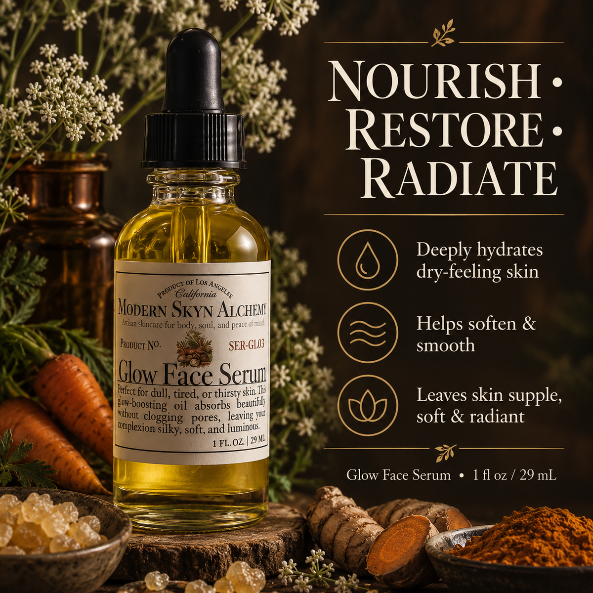 Glow Face Serum nourish restore radiate benefits