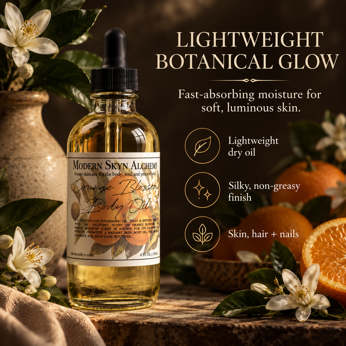 Orange Blossom Body Oil lightweight botanical glow benefits