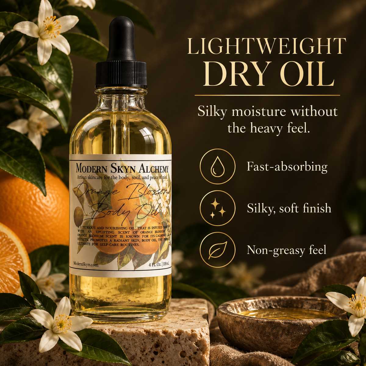 Orange Blossom Body Oil lightweight dry oil texture and finish