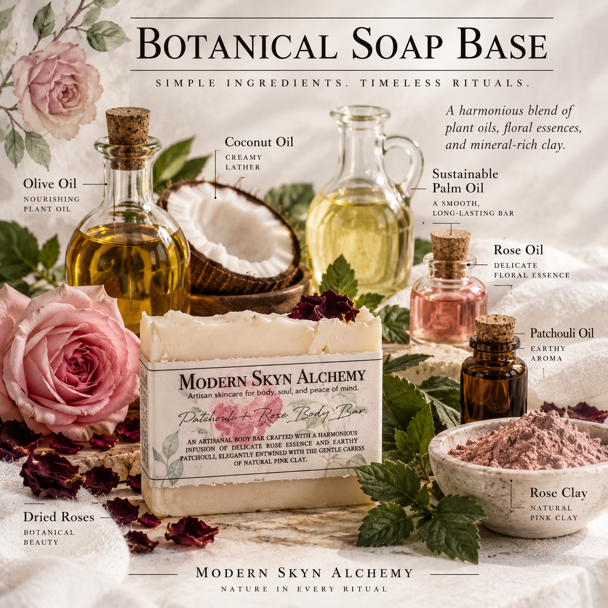 Patchouli Rose Body Bar botanical soap base ingredients