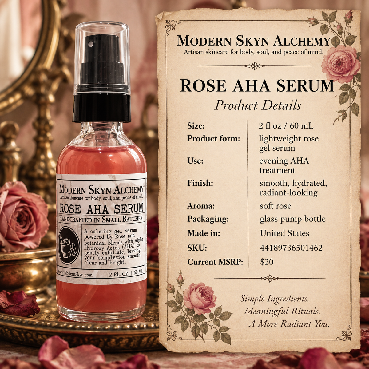 Modern Skyn Alchemy Rose AHA Serum product details