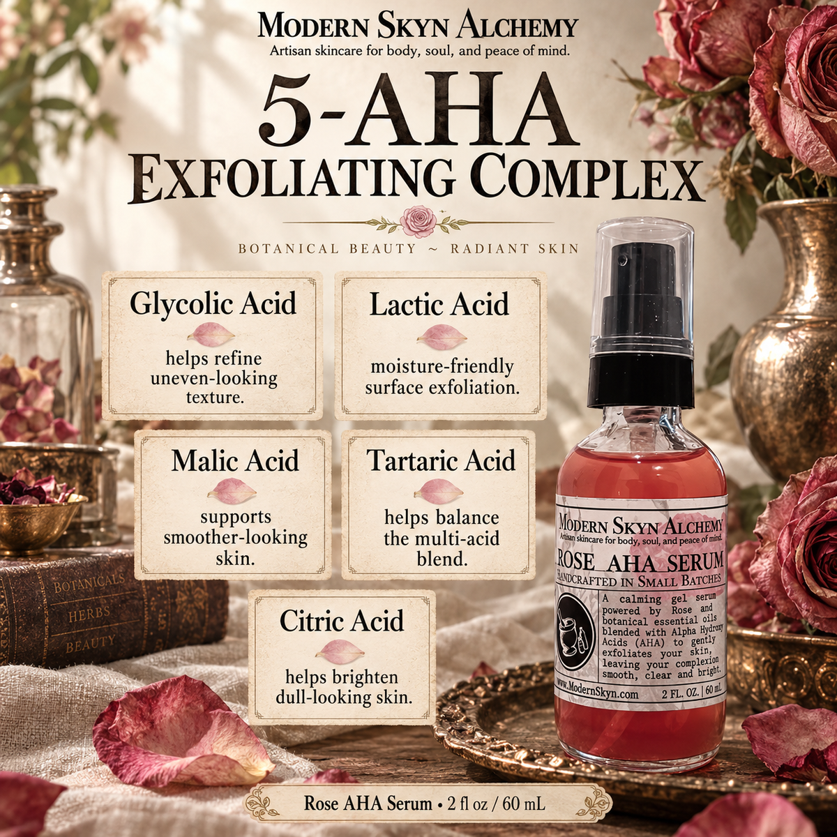 Rose AHA Serum five AHA exfoliating complex