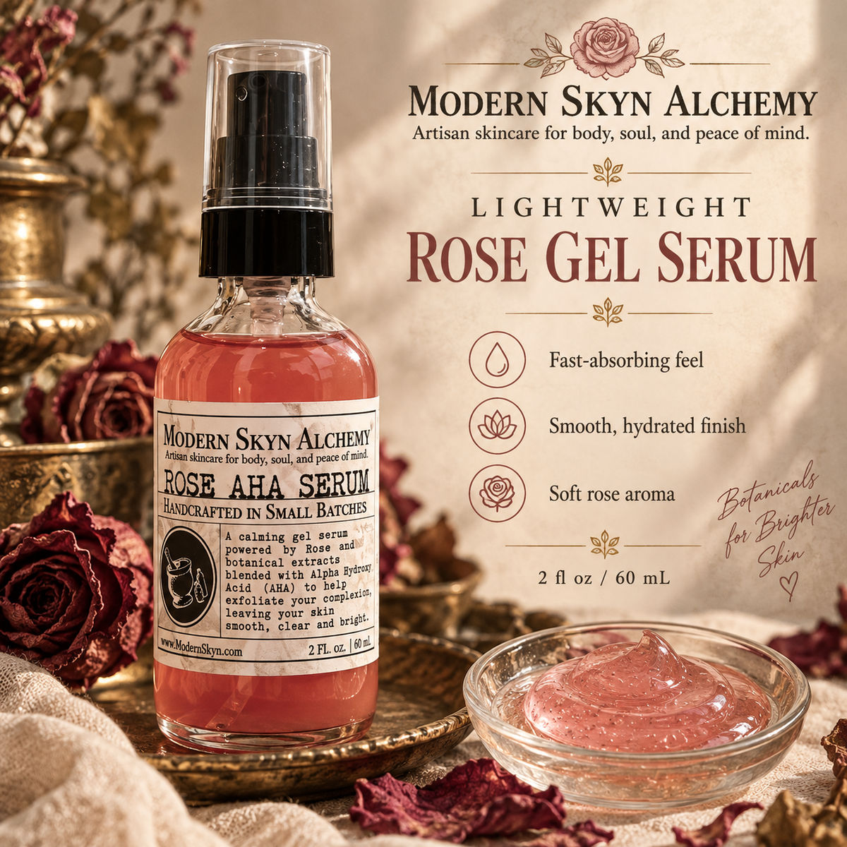 Rose AHA Serum lightweight rose gel texture