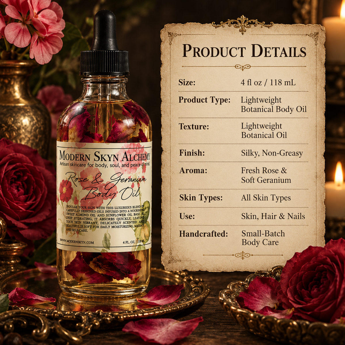 Modern Skyn Alchemy Rose & Geranium Body Oil product details
