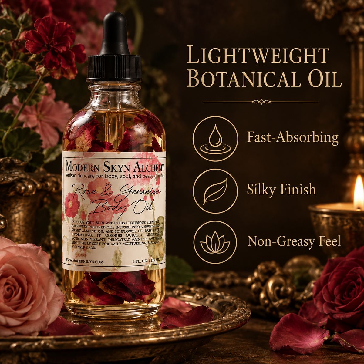 Rose & Geranium Body Oil lightweight fast absorbing non-greasy texture