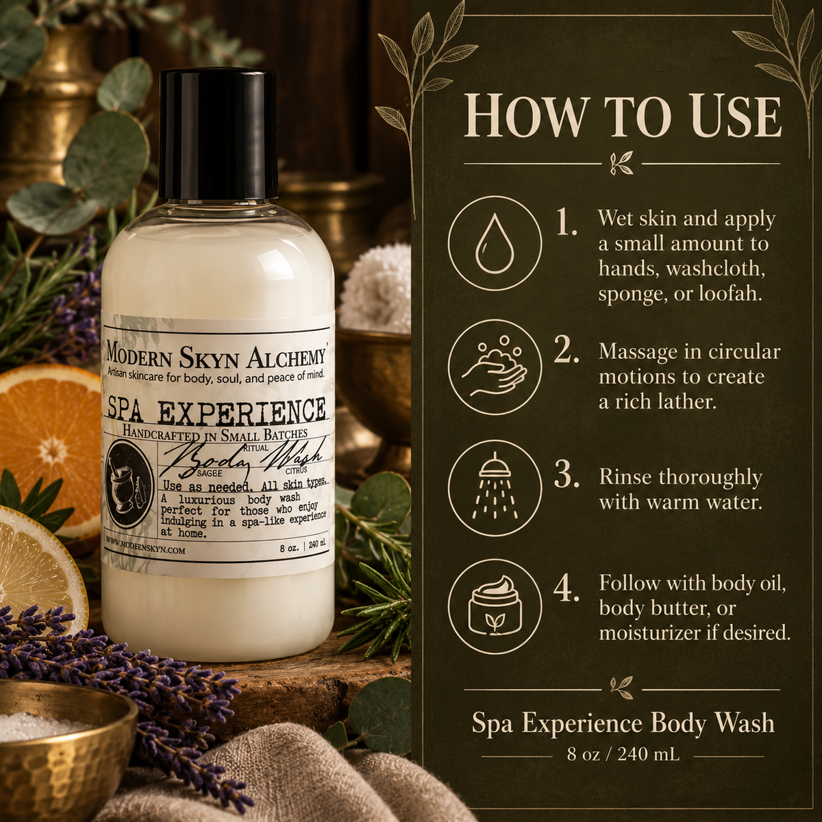 How to use Modern Skyn Alchemy Spa Experience Body Wash