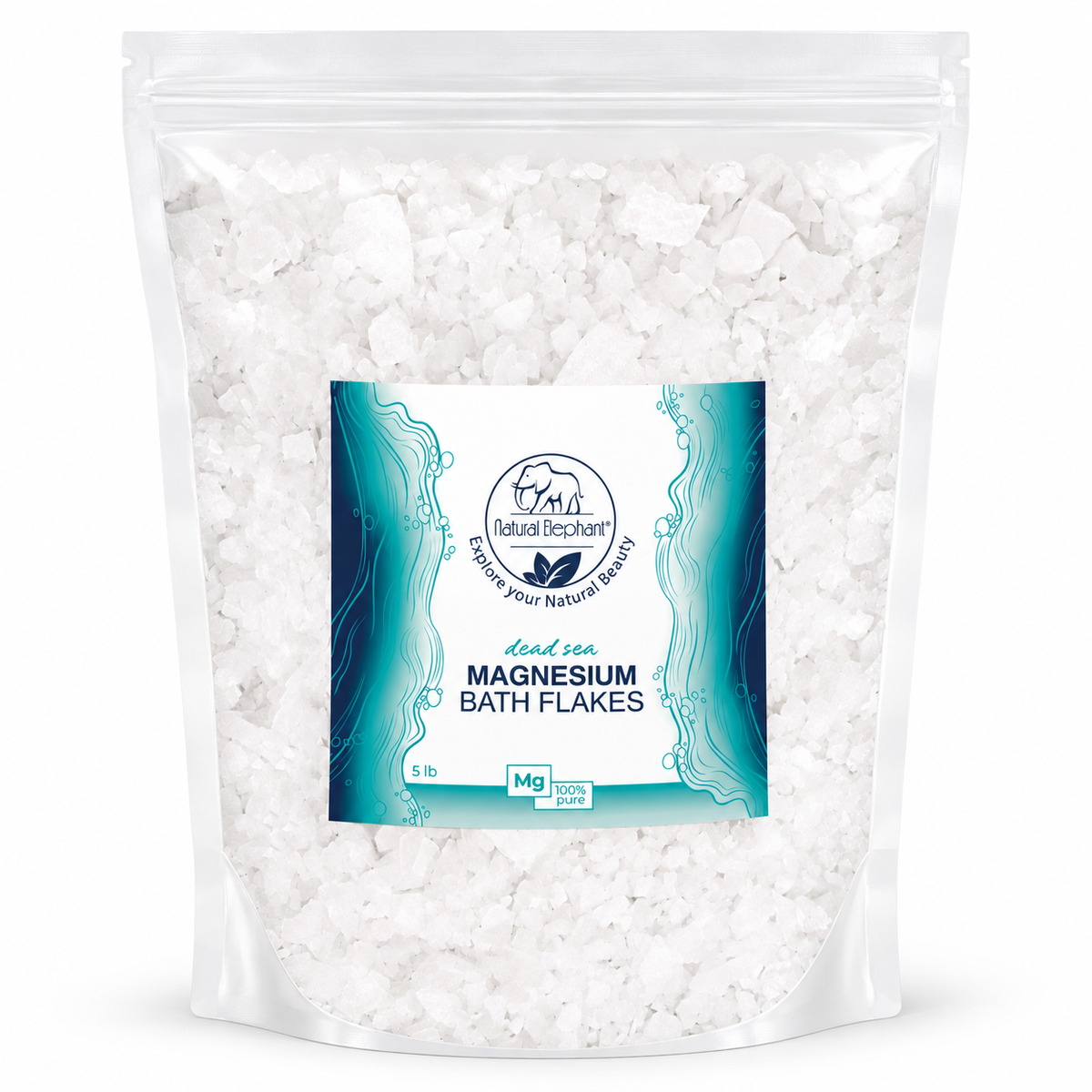 Natural Elephant Dead Sea Magnesium Bath Flakes 5 lb pouch on white
