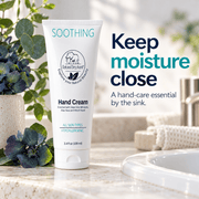 Natural Elephant hand cream beside a bathroom sink