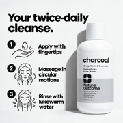 Charcoal face wash directions: apply twice daily, massage in circles and rinse with lukewarm water