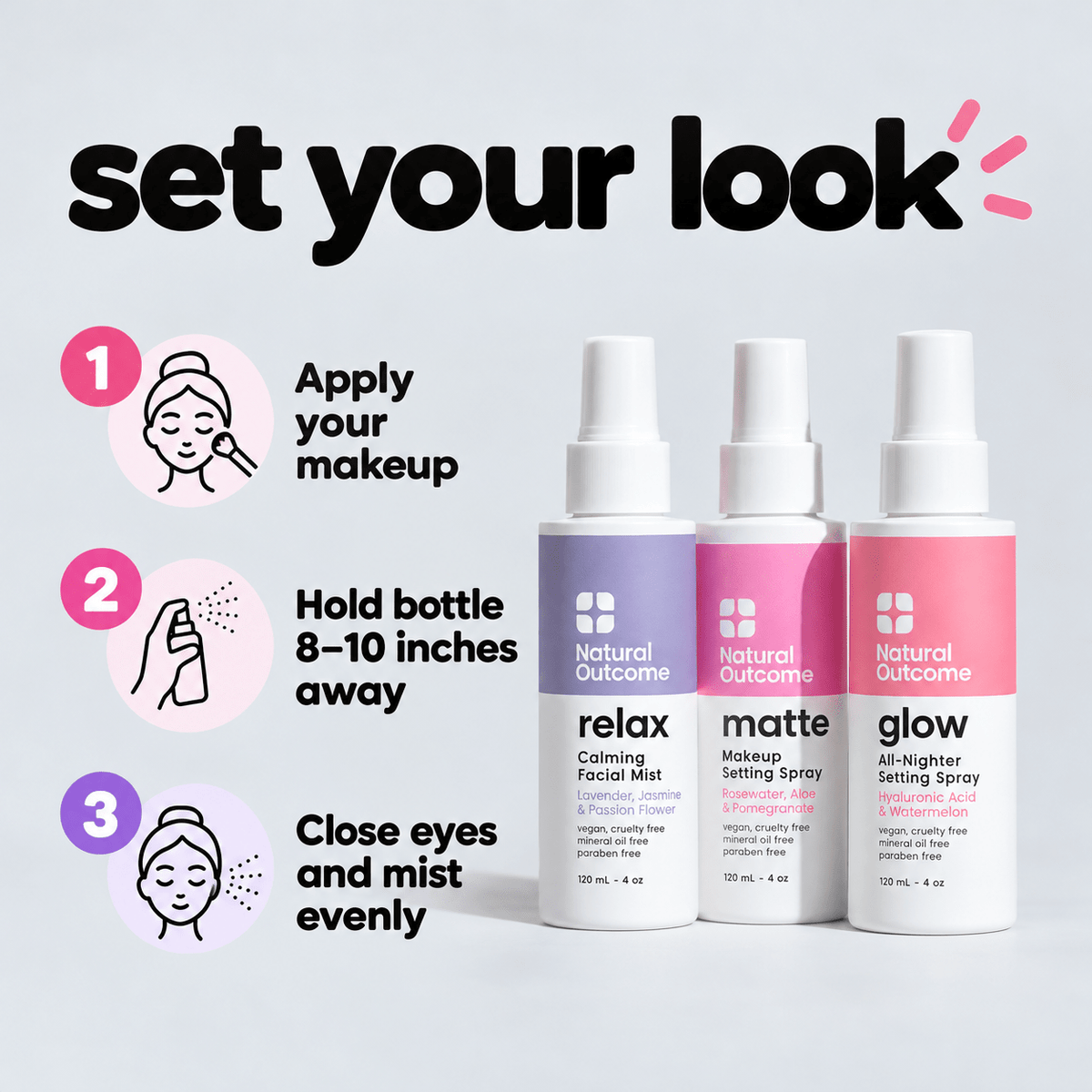 How to use the Natural Outcome face mists after makeup